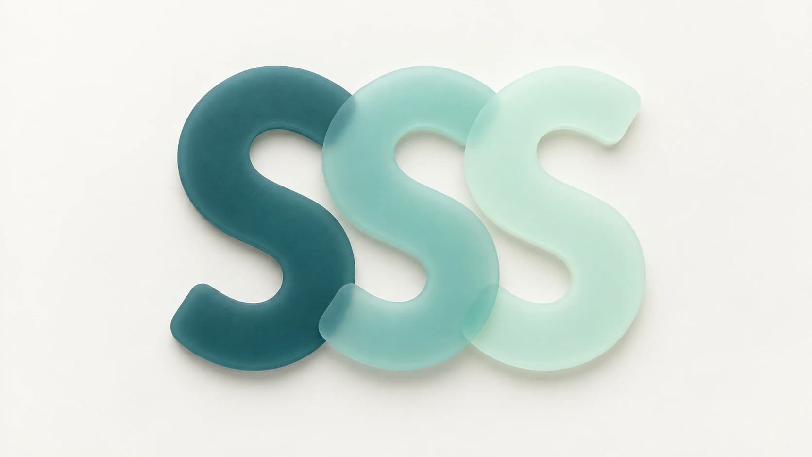 Three overlapping upright S-shaped matte ribbons in dark teal, mint-teal and pale mint